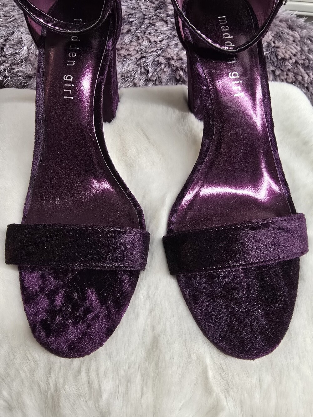 Madden Girl "Beella" Deep Purple Velvet Ankle-Strap Block Heels - Picture 2 of 7